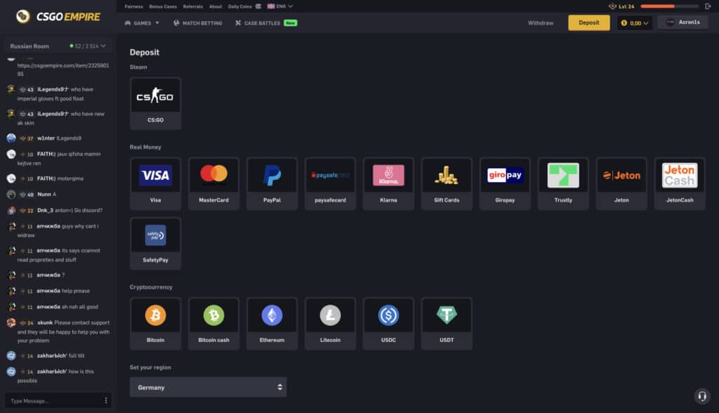 CSGOEmpire Payments Methods